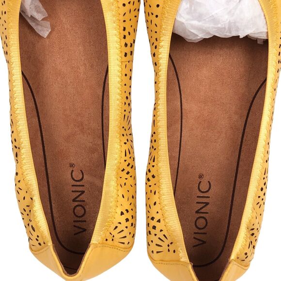 Vionic Robyn Perforated Leather Ballet Flats Shoes Size 9.5 Buttercup New Defect - Picture 6 of 8
